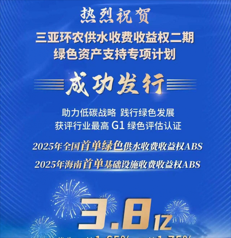 三亞環(huán)農(nóng)集團(tuán)成功發(fā)行2025年全國首單綠色供水收